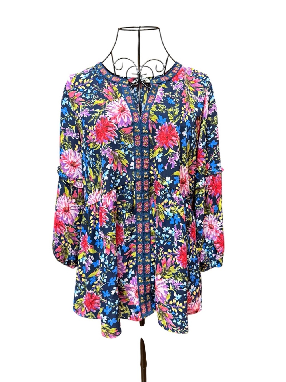 The Pioneer Woman Navy Floral V-Neck Boho Tunic Small